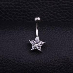 Polished stainless steel belly ring featuring a sparkling star-shaped zircon pendant