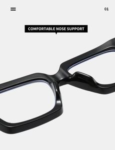 Close-up of comfortable integrated nose support on black square blue light blocking glasses