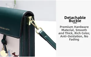 Close-up of detachable gold metal buckles and high-quality PU leather stitching on mini bag