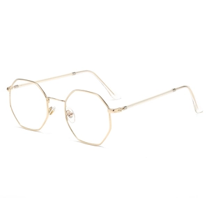 Octagonal gold metal glasses frame with minimalist slim temples and clear lenses