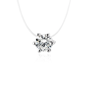 Minimalist Round Cubic Zirconia Solitaire Pendant Necklace Transparent Invisible Fishing Line Choker For Women Copper Jewelry