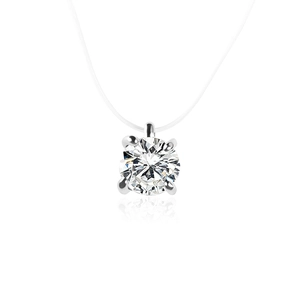 Minimalist necklace featuring a brilliant-cut zircon solitaire on a clear fishing line