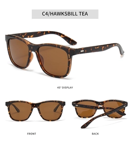 Detailansicht der eckigen Hawksbill Tea Sonnenbrille aus 45-Grad-, Front- und Rückansicht