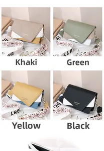 Collage of four stylish color-block crossbody bags in khaki, green, yellow, and black