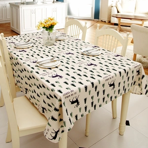 Rectangular Tablecloth Polyester Cotton Blend Faux Linen Christmas Pine Tree Elk Print Nordic Style Decorative Dustproof
