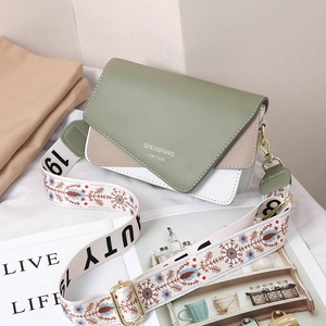 Three-color patchwork crossbody bag with a wide ethnic style jacquard shoulder strap