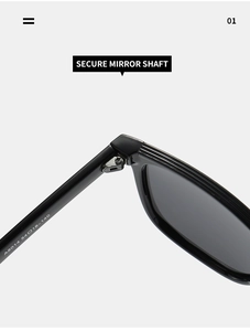 Detailansicht der quadratischen Sonnenbrille Scharniere und Modell A8014 am Bügel