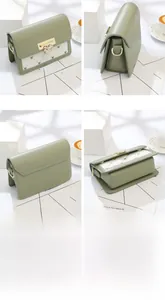 Vue détaillée multi-angles d'un sac bandoulière vert sauge avec matelassage cœur et fermoir