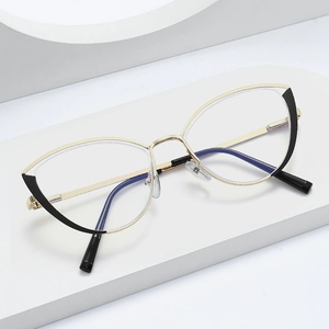 Women Cat Eye Glasses Frame Hollow Metal Anti Blue Light Blocking Fashion Optical Eyewear Trendy Non Prescription