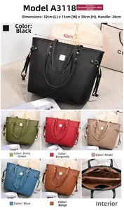 Detailed size guide of the multi-compartment lychee leather tote bag in six colors