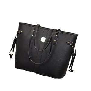 Classic black lychee pattern tote bag with golden metal hardware and twin handles