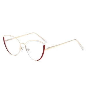Golden cat eye metal frame glasses with stylish red cutout accents for women
