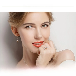 S925 sterling silver honey bee ring and earrings set with amber crystal on model