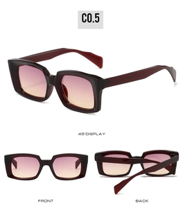 Detailed views of vintage square sunglasses with tortoiseshell frames and gradient lenses