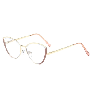 Chic gold cat-eye metal glasses frame with pink accents and anti-blue light lenses
