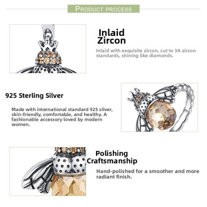 Detail of bee jewelry set showing 3A zircon inlay and polished 925 sterling silver