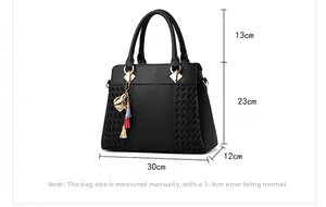 Spécifications détaillées de taille du sac à main noir en cuir grainé avec dimensions