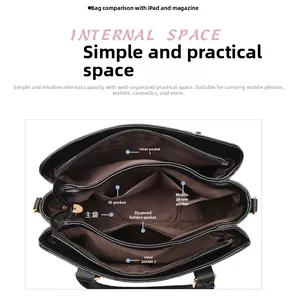 Vue de l'intérieur du sac en cuir avec compartiment principal, poche portable et zip