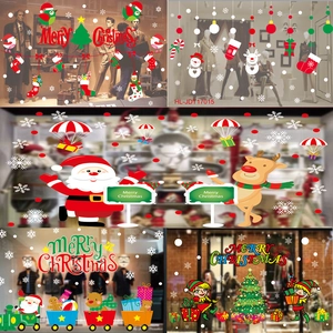 Cartoon Christmas window clings featuring Santa Claus and snowman for holiday decoration