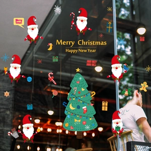 PVC Christmas Window Clings Removable Wall Stickers Santa Claus Pattern Xmas Tree Snowflake Festive DIY Glass Door Decoration