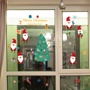 Christmas window decals with Santa Claus, tree and Merry Christmas text for home shop decor