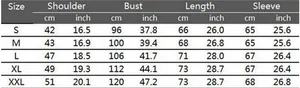 Men's solid color crew neck t-shirt size guide chart with measurements in cm and inch