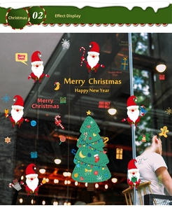 Detailed Christmas window stickers set with Santa Claus, Xmas tree and festive ornaments