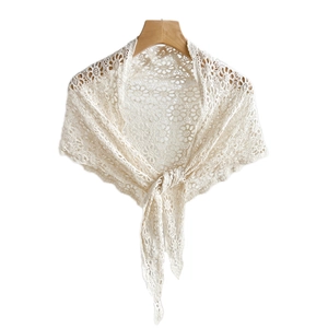 Eleganter weißer Baumwoll-Häkelschal mit Blumenmuster und Bindeband für Damen