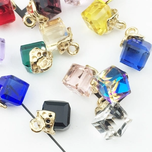 Colorful cube crystal charms with gold bails for DIY jewelry making and necklaces