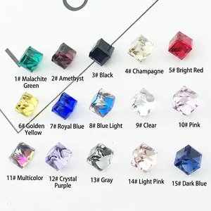 Colorful cube crystal pendant charms for DIY jewelry making in fifteen vibrant colors