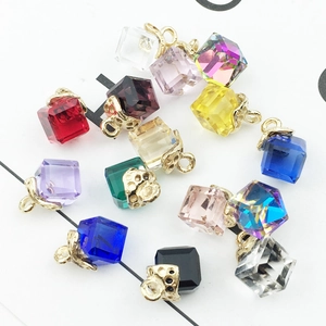 Colorful cube crystal pendants with gold alloy loops for DIY jewelry making