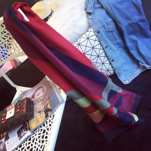 Detail of soft thick cashmere-like shawl with colorful geometric patchwork patterns