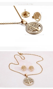 Detailed macro view of sparkling rhinestone tree of life necklace and earrings set