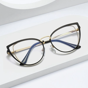 Cat-Eye-Brillengestell Für Damen Mode Anti-Blaulicht Optische Brille Elegantes Metall-Hohl-Design Retro-Stil