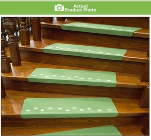 Green luminous stair tread mat with cute paw prints and non-slip TPR self-adhesive backing