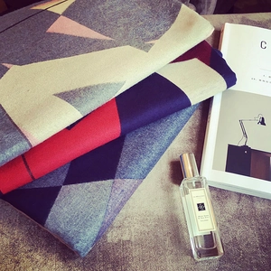 Winter double-sided thickened cashmere-feel shawl with geometric color-block patterns