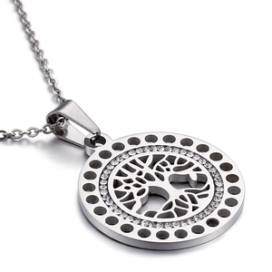 Elegant 18k gold plated tree of life hollow pendant necklace with sparkling crystals