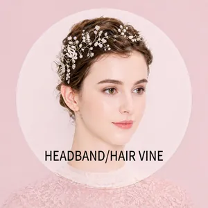 Detailed view of an elegant white bridal hair vine with pearls and shimmering crystals