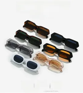 Collection of retro rectangular sunglasses in tortoise, black, and white finishes