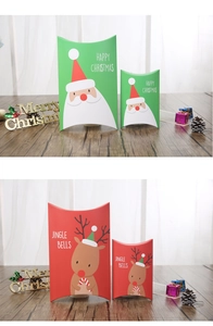 Christmas pillow gift boxes with Santa and Reindeer patterns in red and green colors