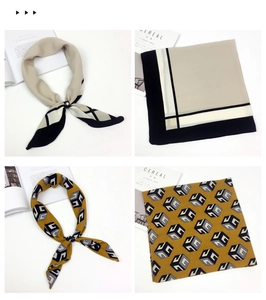 Detailed close-up of geometric pattern silk scarves with minimalist color block design