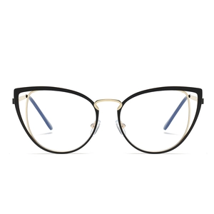 Moderne Cat-Eye-Brille mit schwarzem Acetat-Rahmen und goldenem Metallsteg für Damen
