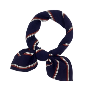 Classic navy blue striped square scarf with elegant ring buckle for spring and autumn