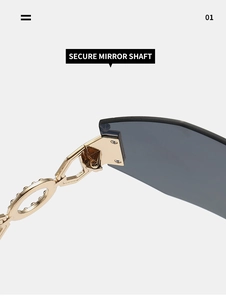 Detail of secure mirror shaft and gold metal decorative hinge on frameless cycling glasses