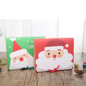 Christmas Gift Boxes Cardboard Folding Portable Santa Claus Print With Ribbon Bow Festive Holiday Party Favors Packaging