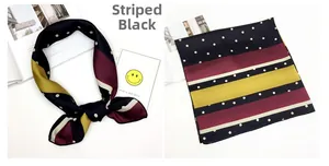 Dettaglio foulard in seta a pois e strisce nero, bordeaux e giallo zenzero