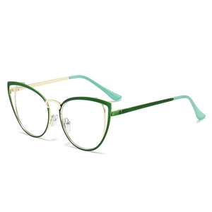 Cat-Eye Brille aus Metall in Dunkelgrün und Gold mit klaren Gläsern für Damen