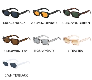 Detailed grid view of stylish polygon sunglasses in seven colors with rivet accents