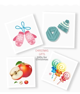 Christmas gift set with pink snowflake gloves, knitted scarf, and holiday treats