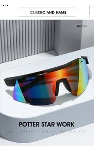 Détail de lunettes de soleil de sport avec verres dégradés colorés sur un support blanc